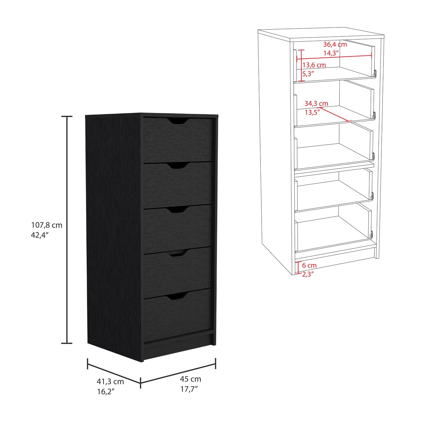 Stockley 3-Piece Black Bedroom Furniture Set – 6-Drawer Dresser, 5-Drawer Chest & 2-Drawer Nightstand – Modern Storage Solution