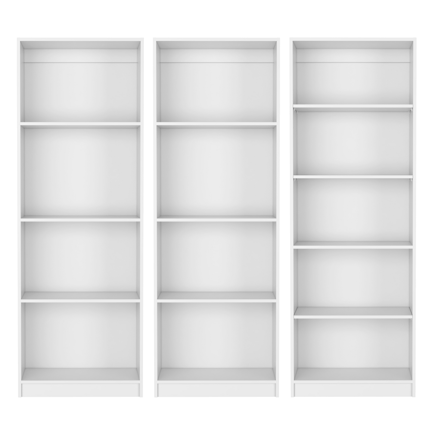 Chelton 3-Piece White Bookcase Set – Two Large Bookcases & One 4-Shelf Bookcase – Modern Living Room Storage