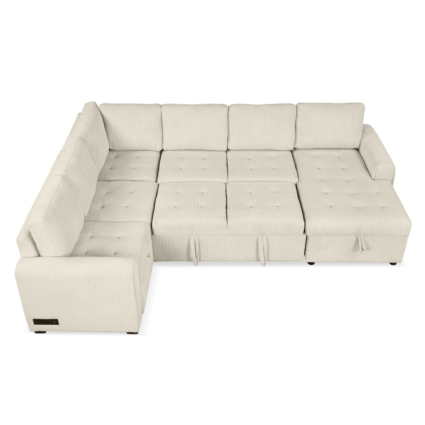 Beige U-Shaped Corduroy Sofa – Spacious 5-Seat Sectional with Pocket Springs, Removable Backrests & Durable Plywood Frame