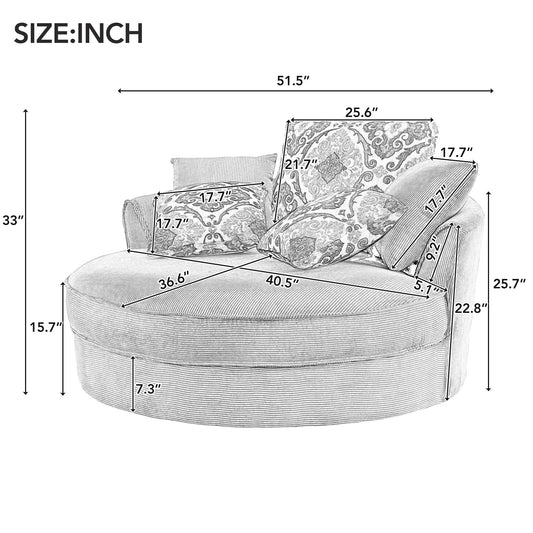 Beige 360° Swivel Accent Chair – Corduroy Upholstery with Detachable Pillows