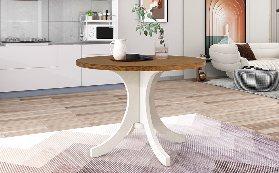 Mid-Century Solid Wood  Round Dining Table for Small Places, Walnut Table