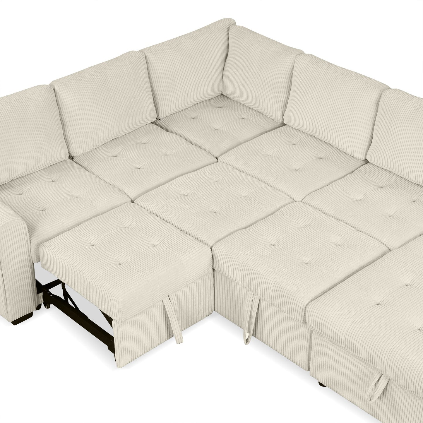 Beige U-Shaped Corduroy Sofa – Spacious 5-Seat Sectional with Pocket Springs, Removable Backrests & Durable Plywood Frame