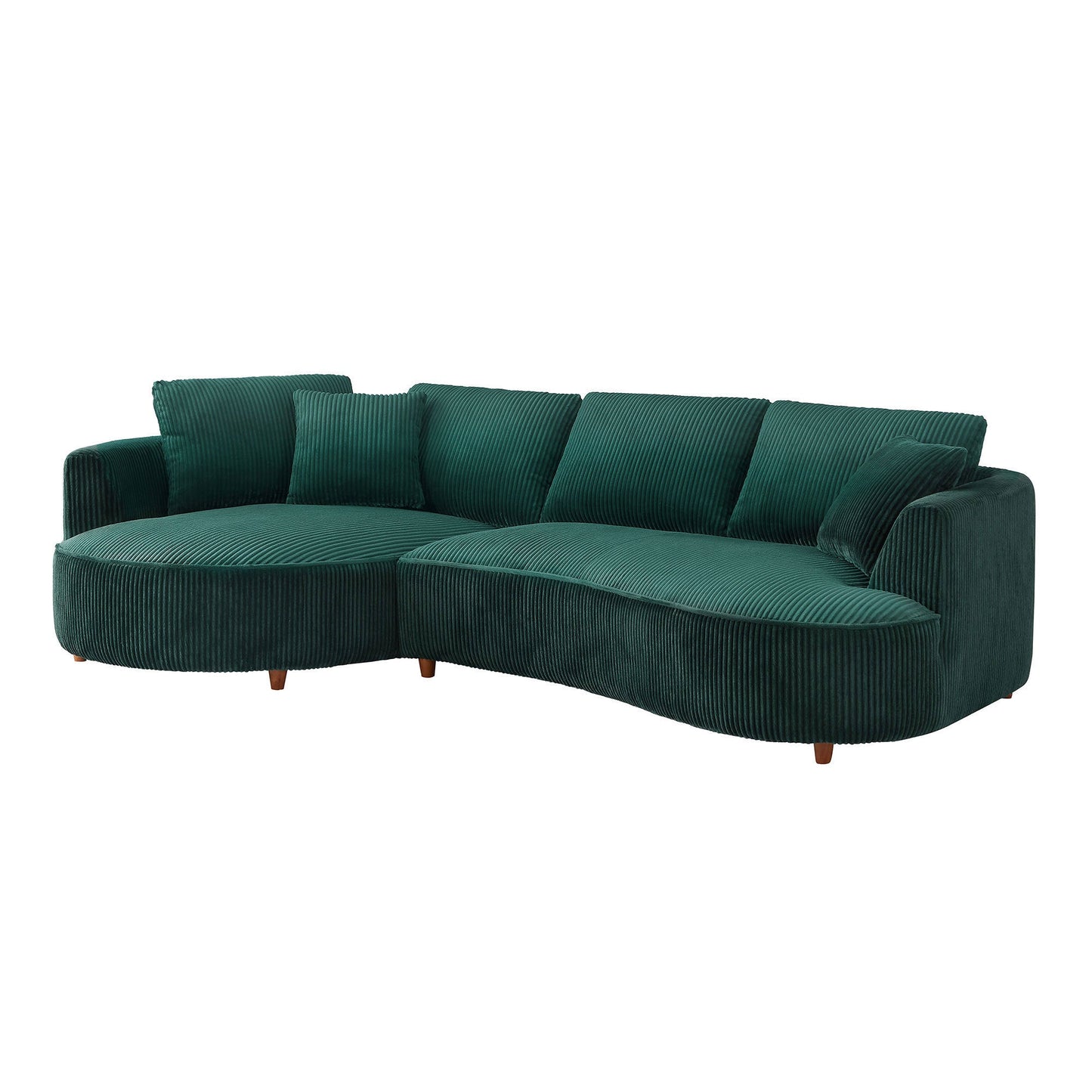 Oversized Modern Sectional Sofa with Left Chaise – Green Corduroy Upholstery, 6 Throw Pillows